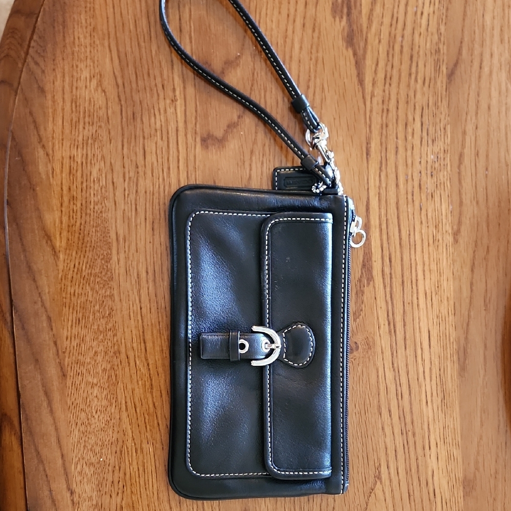Coach Black Leather Wallet Holster with Strap
